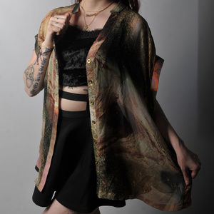 Forever 21 Galaxy Sheer Button Down Blouse